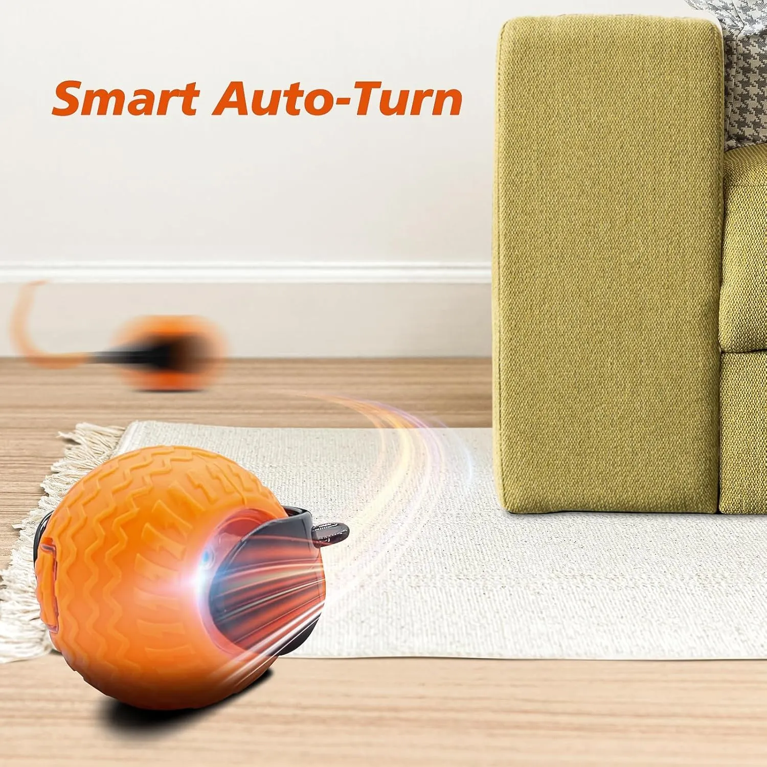 2Pcs Interactive Cat Toy for Indoor Cats, Speedy Ball with Tail, Automatic Moving Cat Balls for Bored Indoor Adult Cats, 360Automatic Rolling Ball Toy, Two Speed AdjustmentOrange&Blue