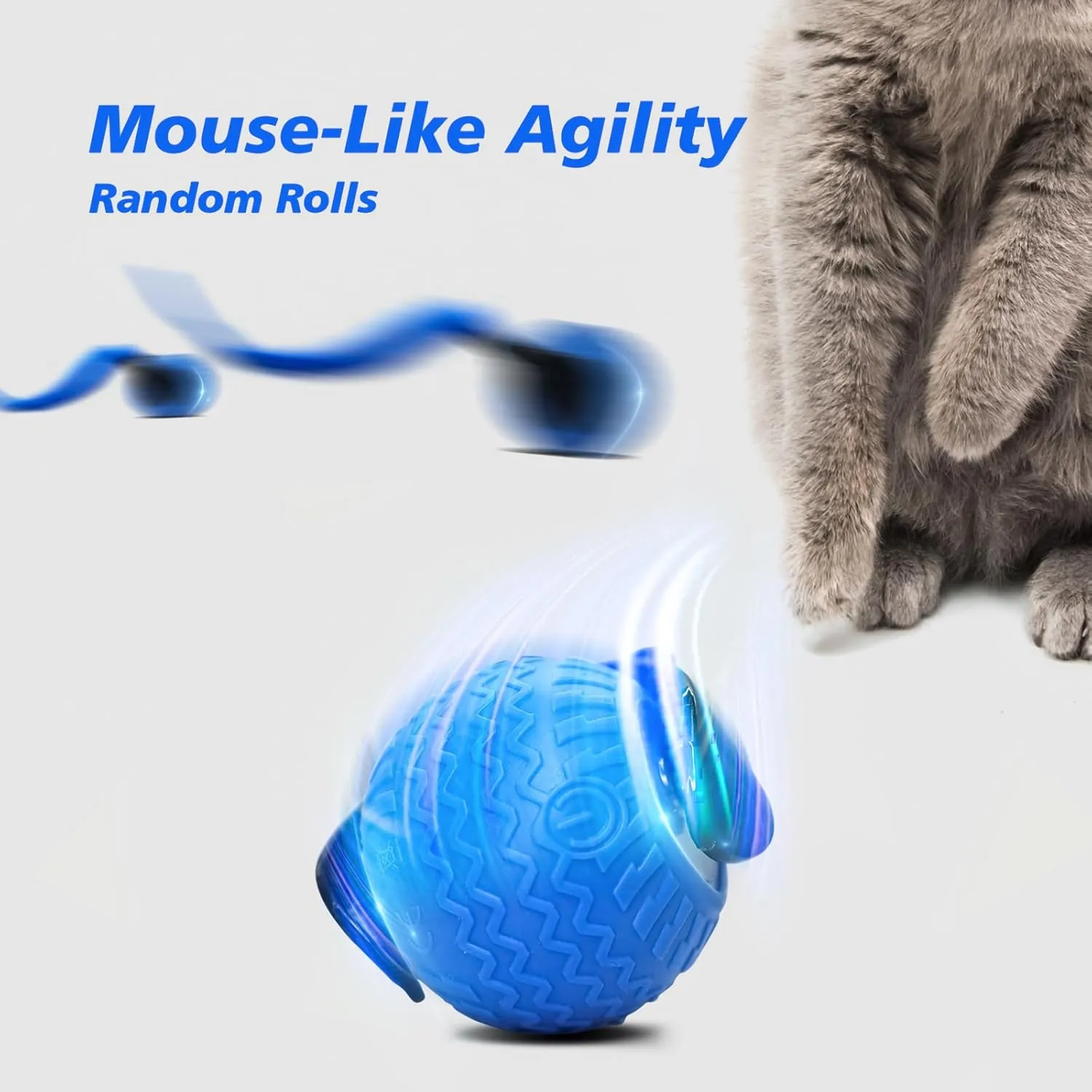 2Pcs Interactive Cat Toy for Indoor Cats, Speedy Ball with Tail, Automatic Moving Cat Balls for Bored Indoor Adult Cats, 360Automatic Rolling Ball Toy, Two Speed AdjustmentOrange&Blue