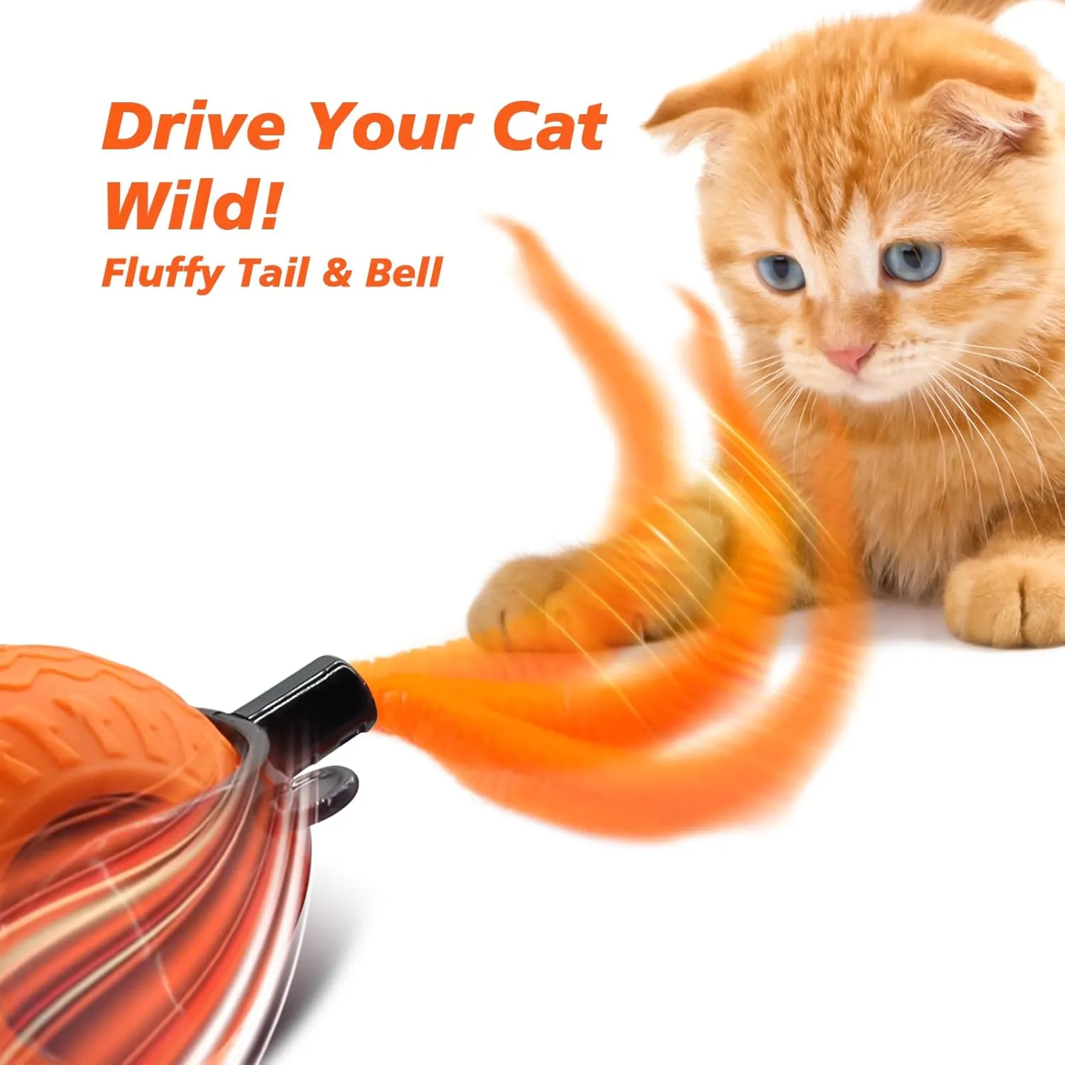 2Pcs Interactive Cat Toy for Indoor Cats, Speedy Ball with Tail, Automatic Moving Cat Balls for Bored Indoor Adult Cats, 360Automatic Rolling Ball Toy, Two Speed AdjustmentOrange&Blue
