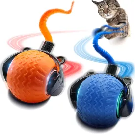 2Pcs Interactive Cat Toy for Indoor Cats, Speedy Ball with Tail, Automatic Moving Cat Balls for Bored Indoor Adult Cats, 360Automatic Rolling Ball Toy, Two Speed AdjustmentOrange&Blue