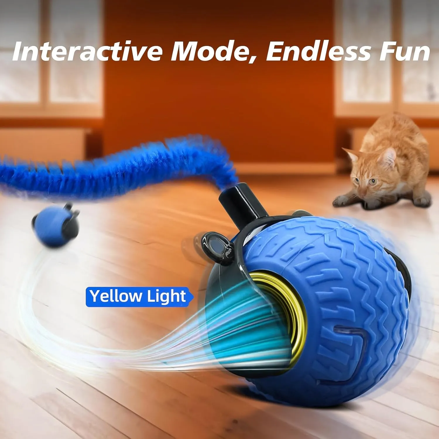 2Pcs Interactive Cat Toy for Indoor Cats, Speedy Ball with Tail, Automatic Moving Cat Balls for Bored Indoor Adult Cats, 360Automatic Rolling Ball Toy, Two Speed AdjustmentOrange&Blue