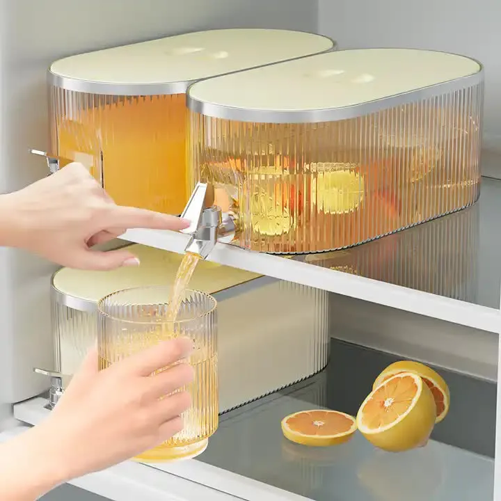 5.3L Cream White Refrigerator Cold Water Dispenser | Fruit Tea Jug with Tap | Home Beverage Cooler