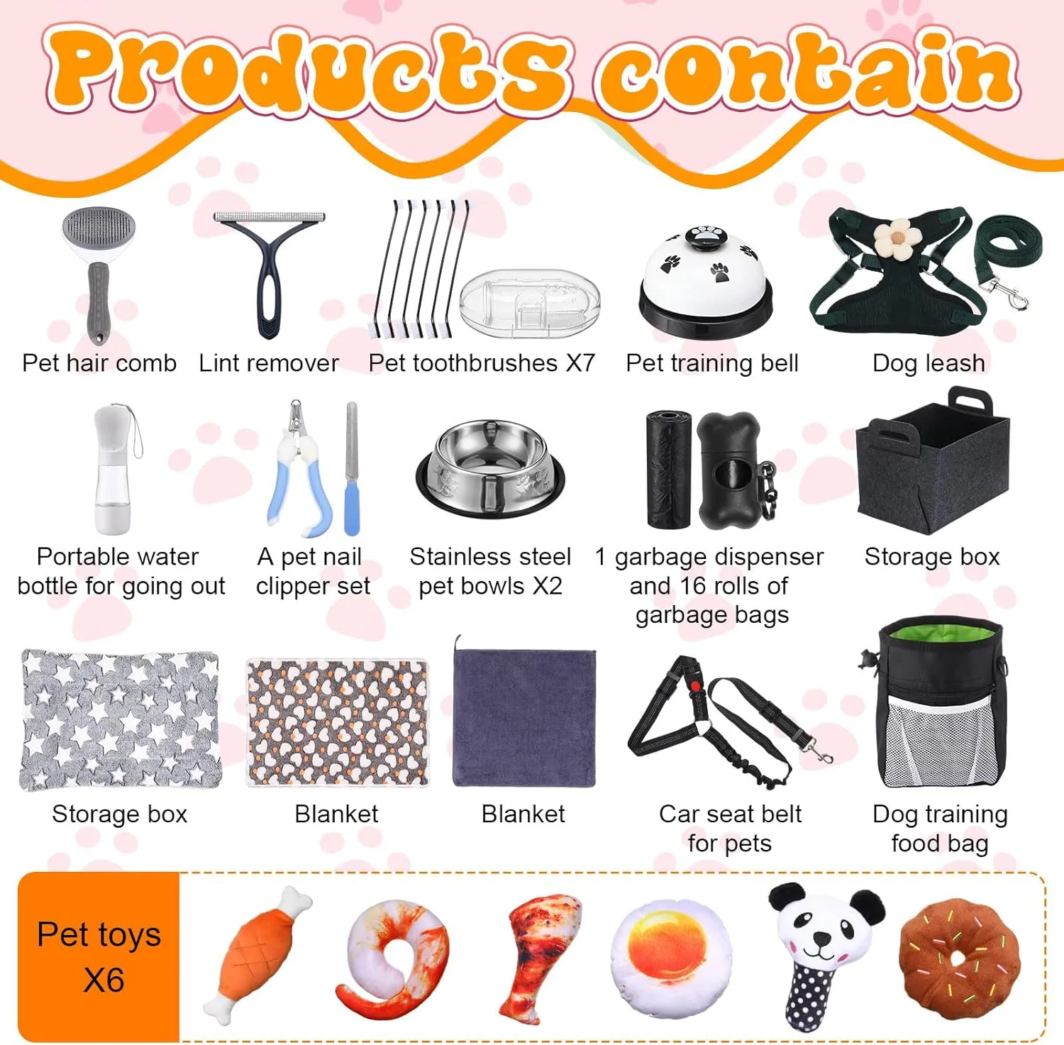 Abbylike 50 Pcs Puppy Starter Kit for Small Dogs Essentials Includes Leash, Bowls, Teeth Brushes, Water Bottle, and More Puppy Accessories for Dogs Welcome Gift Supplies(Black)