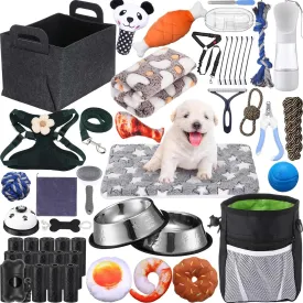 Abbylike 50 Pcs Puppy Starter Kit for Small Dogs Essentials Includes Leash, Bowls, Teeth Brushes, Water Bottle, and More Puppy Accessories for Dogs Welcome Gift Supplies(Black)
