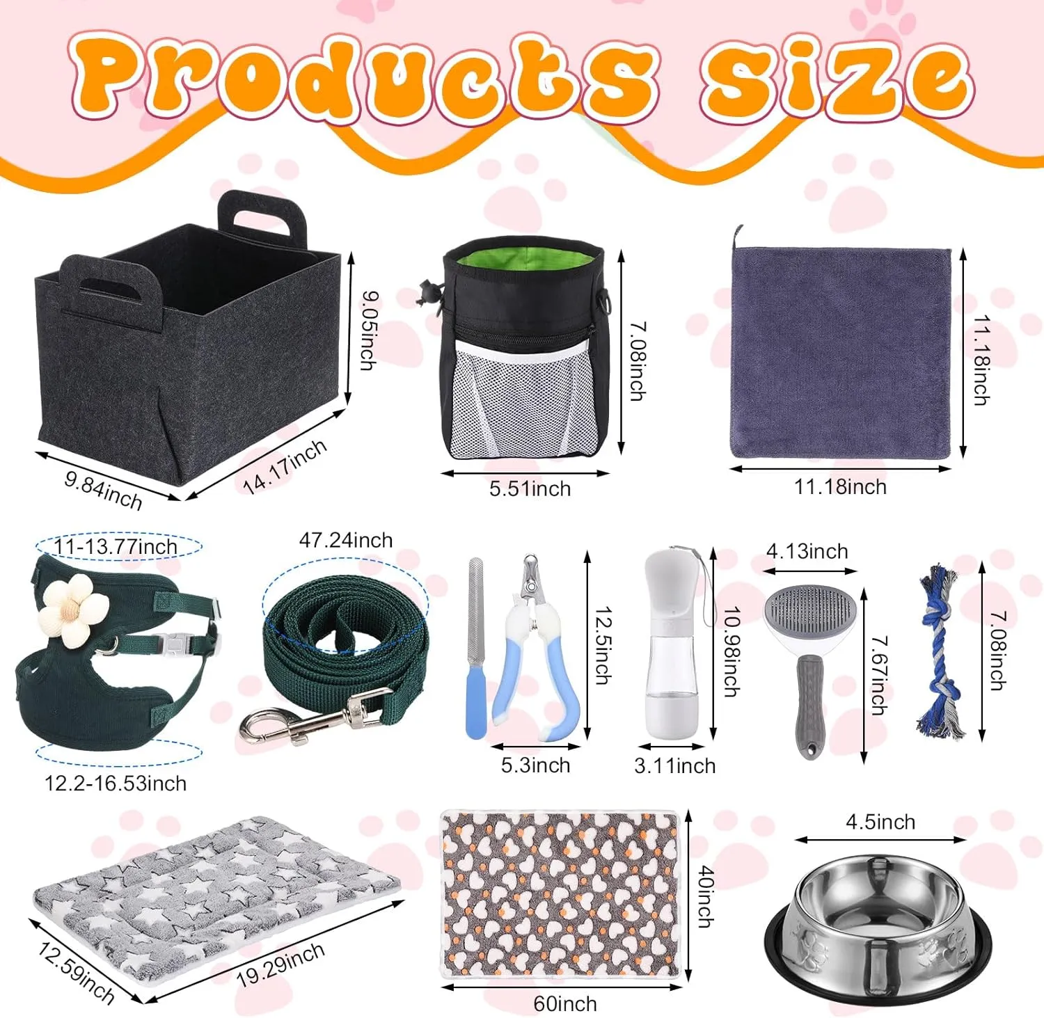 Abbylike 50 Pcs Puppy Starter Kit for Small Dogs Essentials Includes Leash, Bowls, Teeth Brushes, Water Bottle, and More Puppy Accessories for Dogs Welcome Gift Supplies(Black)