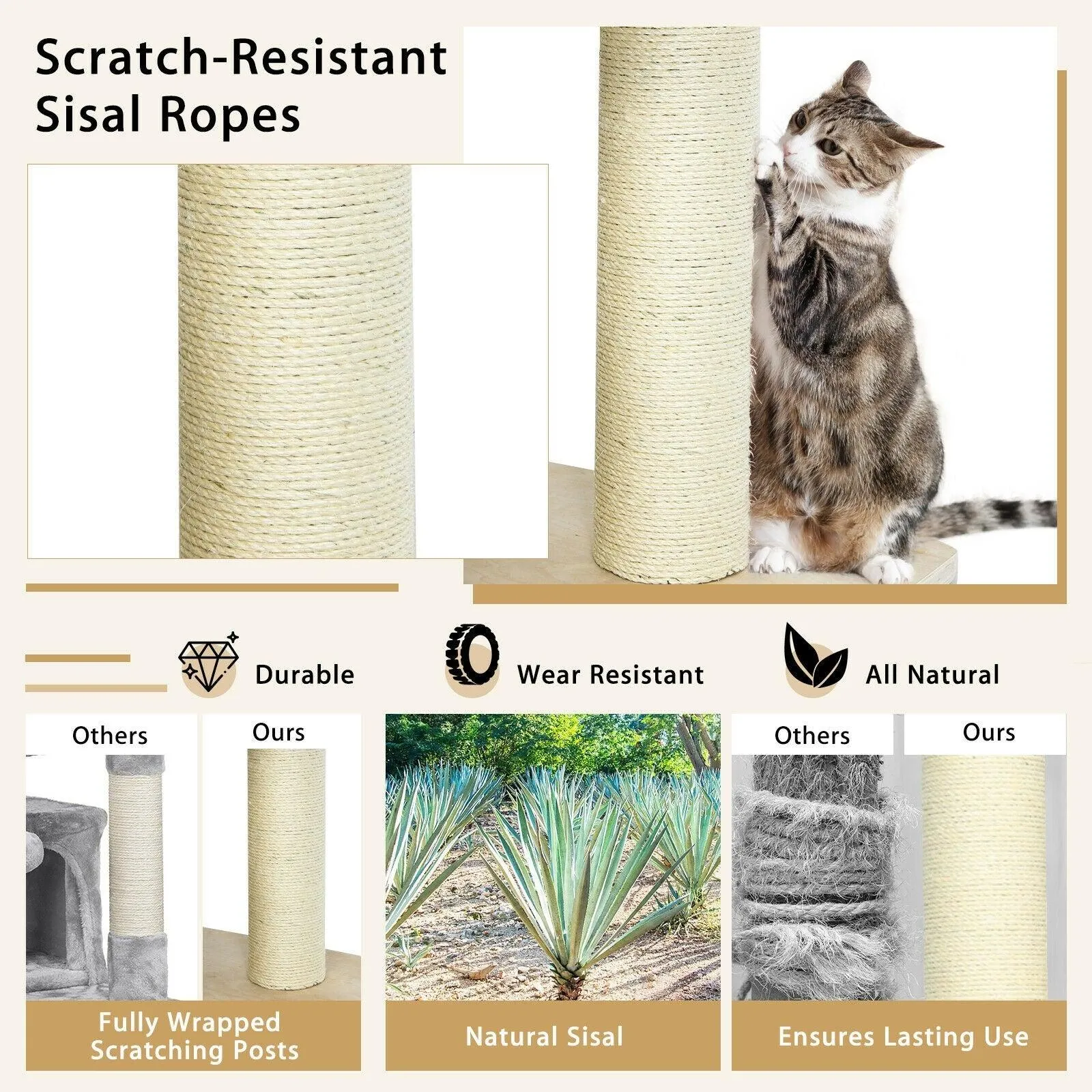 Cat Tree Condo PS7476,77.5 Inch Multi-Level Kitten Activity Tower with Sisal Posts