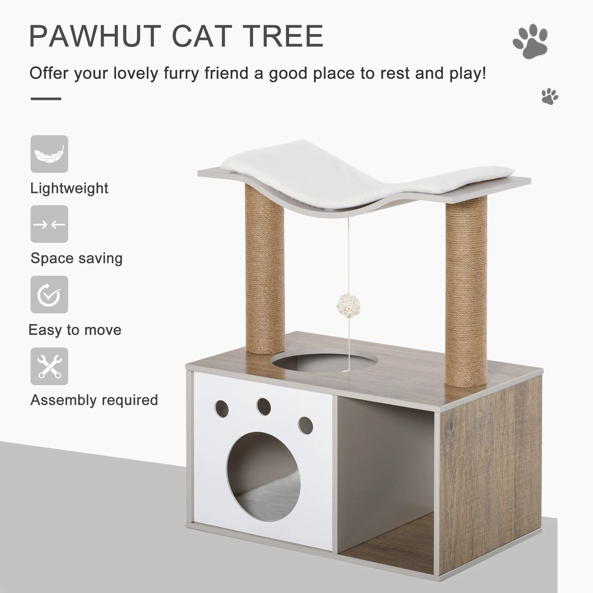 Cat Tree Tower Climbing with Jute Scratching Posts Condo Teasing Ball Perch
