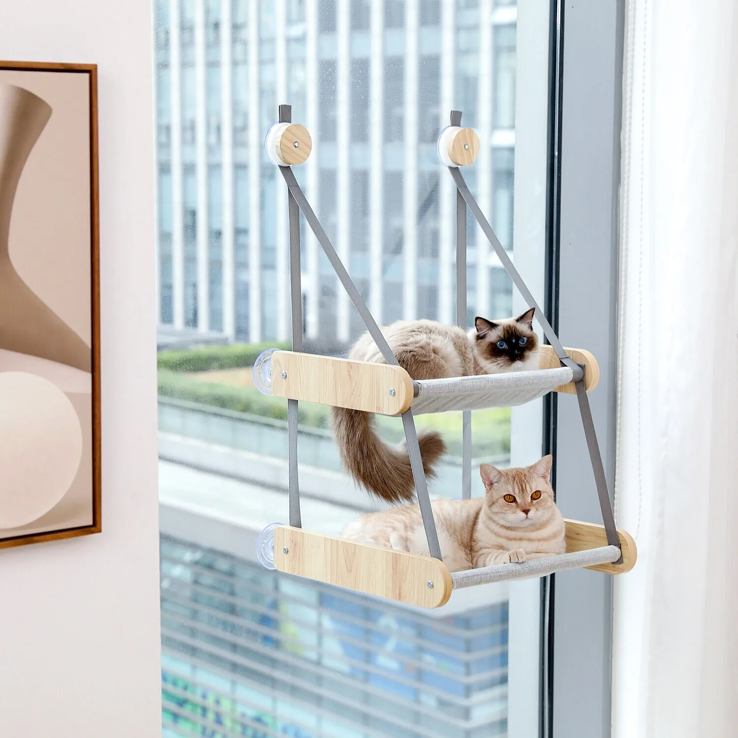 Cat Window Perch Hammock Bed 2 Layer - Beige