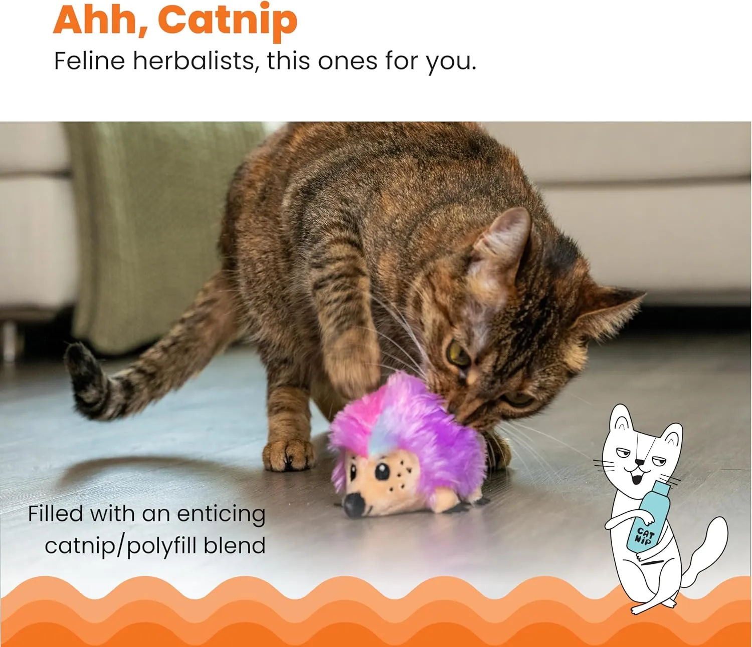 Catstages Catnip Plushies Hedgehog  Interactive Plush Catnip Toy for Batting, Kicking, Chasing & Cuddling