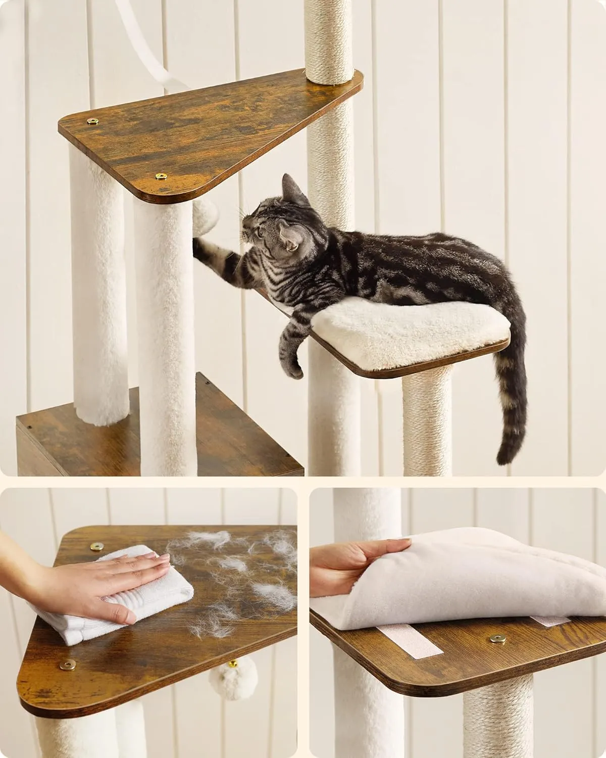 Feandrea WoodyWonders Cat Tree, 65-Inch Modern Cat Tower for Indoor Cats, Multi-Level Cat Condo with 5 Scratching Posts, Perch, Washable Removable Cushions, Cat Furniture, Rustic Brown UPCT166X01