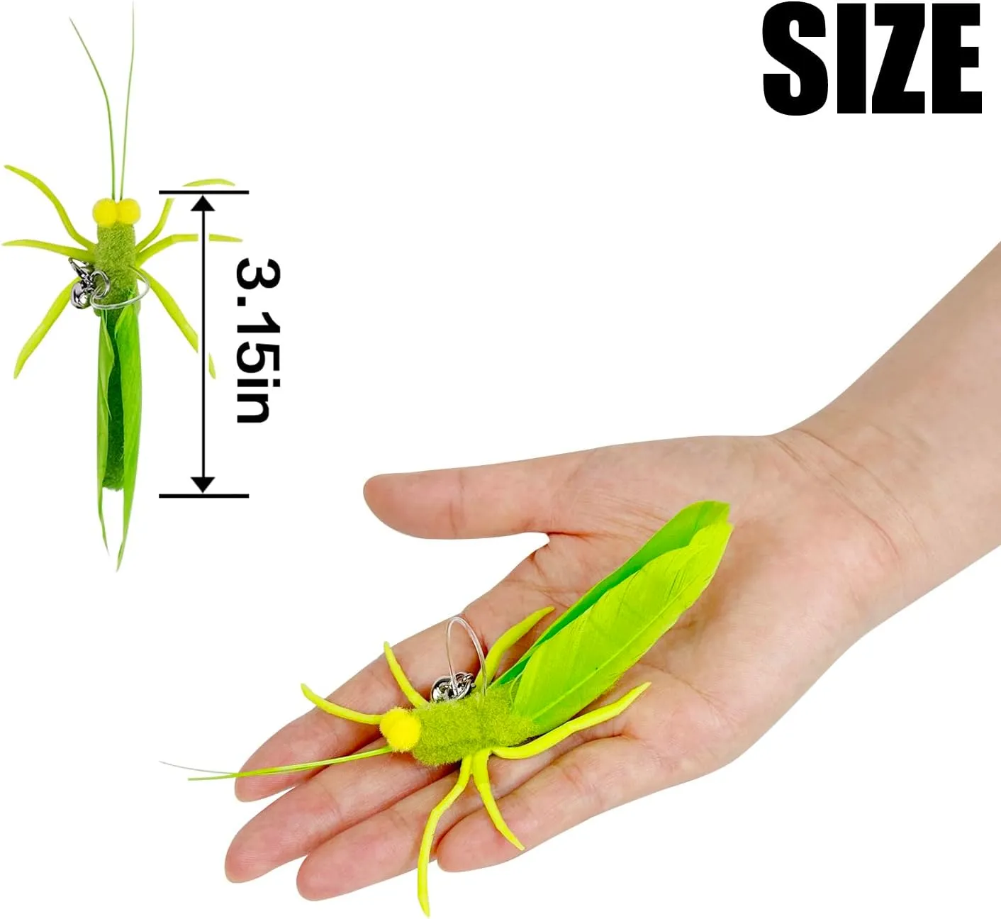 Feather Toys, 3 Pcs Simulation Insects Grasshopper Refills, Cat Toys Replacement Feathers for Cat Kitten Wand.