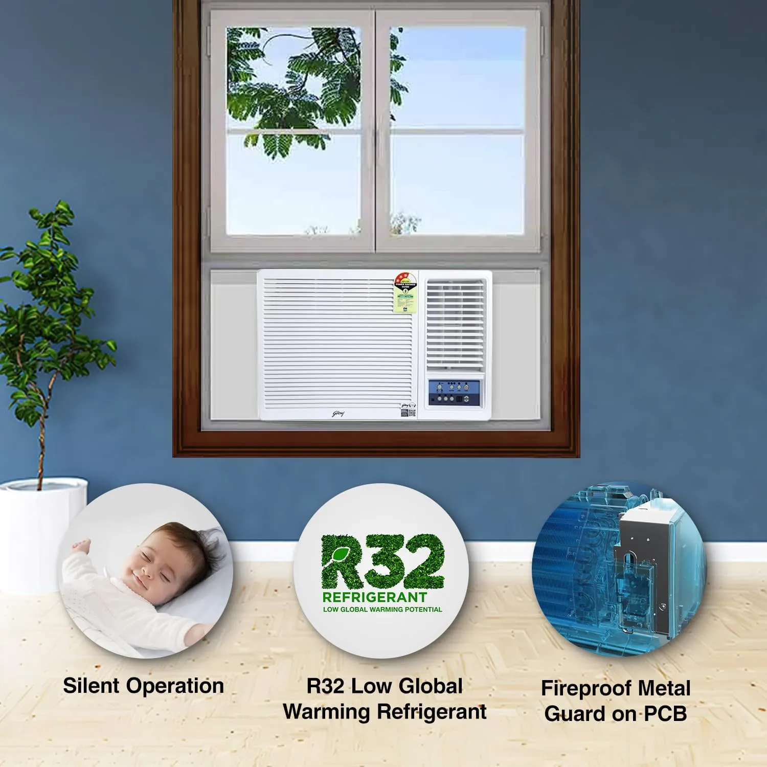 Godrej WFC 12UTC3-WWA 1 Ton 3 Star, Turbo Mode, Window AC (Copper, Anti Corrosive Blue Fin)