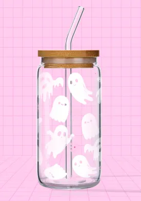 Halloween White Ghost Y2K Printed Glass Cup Cherrykitten