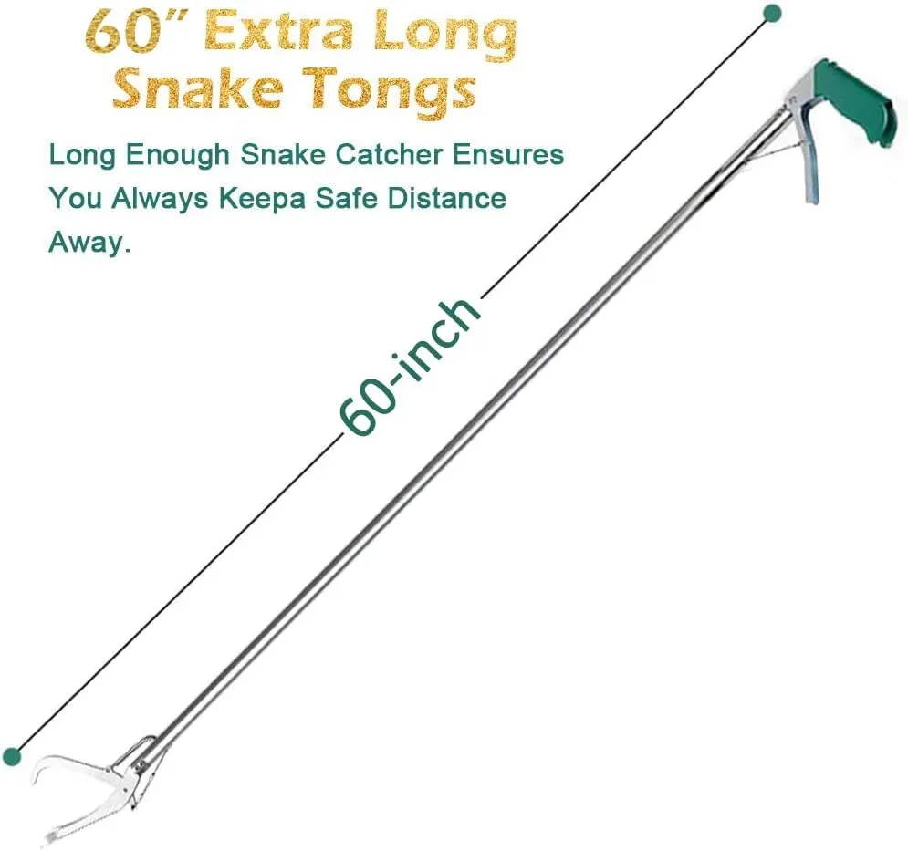 IC ICLOVER Upgrade 60 Inch Extra Long Snake Tongs Professional Heavy Duty Reptile Grabber Rattle Snake Catcher Wide Jaw Handling Tool with Lock, Non-Slip Grip Handle