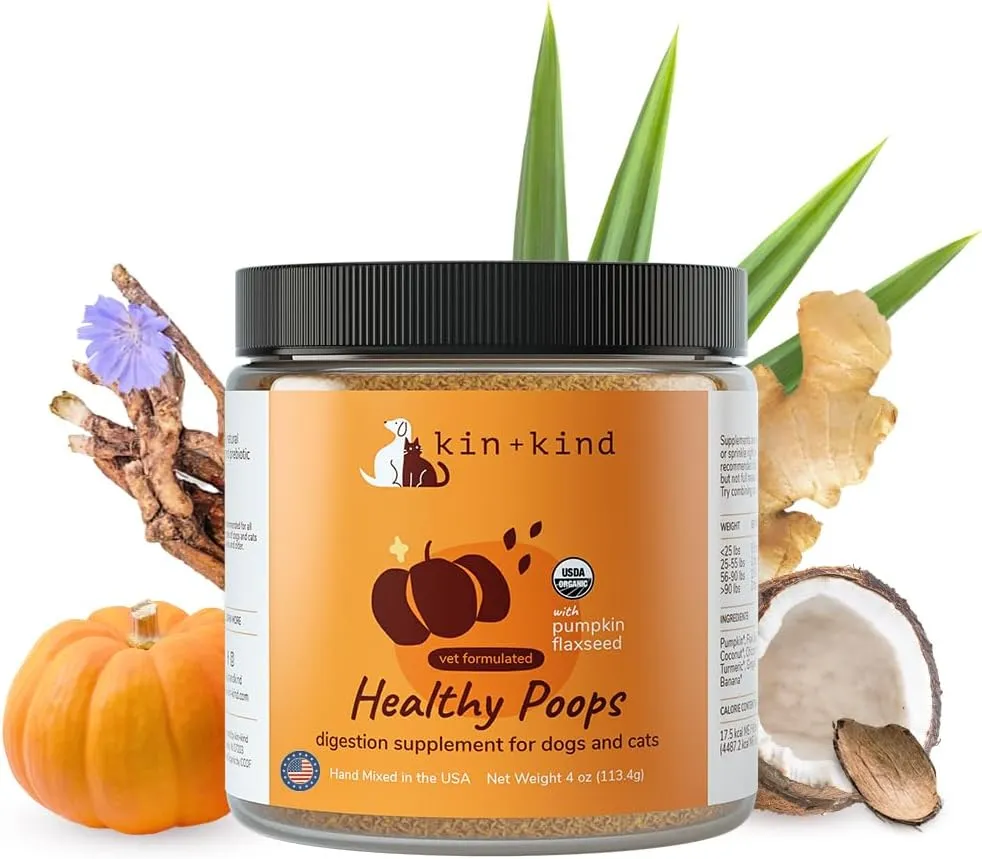 kin kind Organic Fiber for Dogs&Cats - Pumpkin Boost for Healthy Poops - Digestive Health - Flax Seed, Ginger, Turmeric and Coconut - Made in USA (4 Ounce)