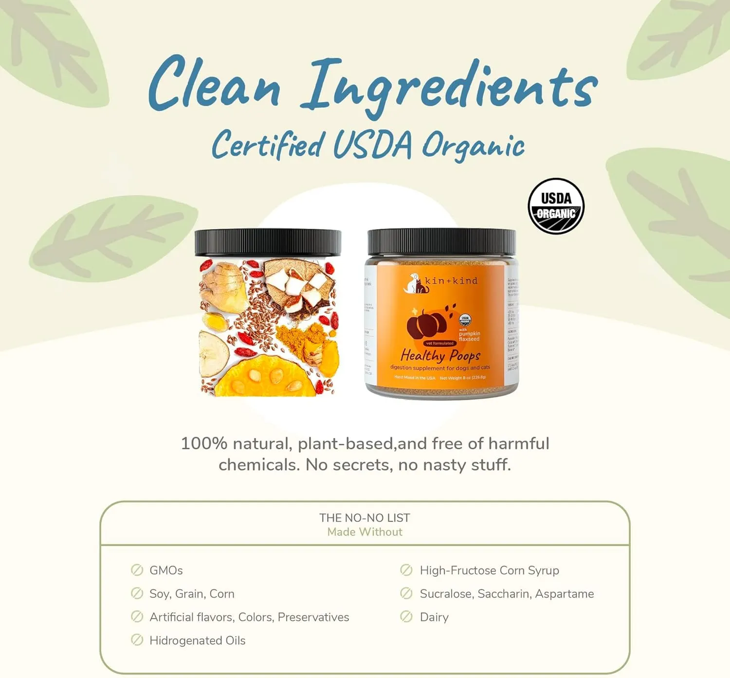kin kind Organic Fiber for Dogs&Cats - Pumpkin Boost for Healthy Poops - Digestive Health - Flax Seed, Ginger, Turmeric and Coconut - Made in USA (4 Ounce)