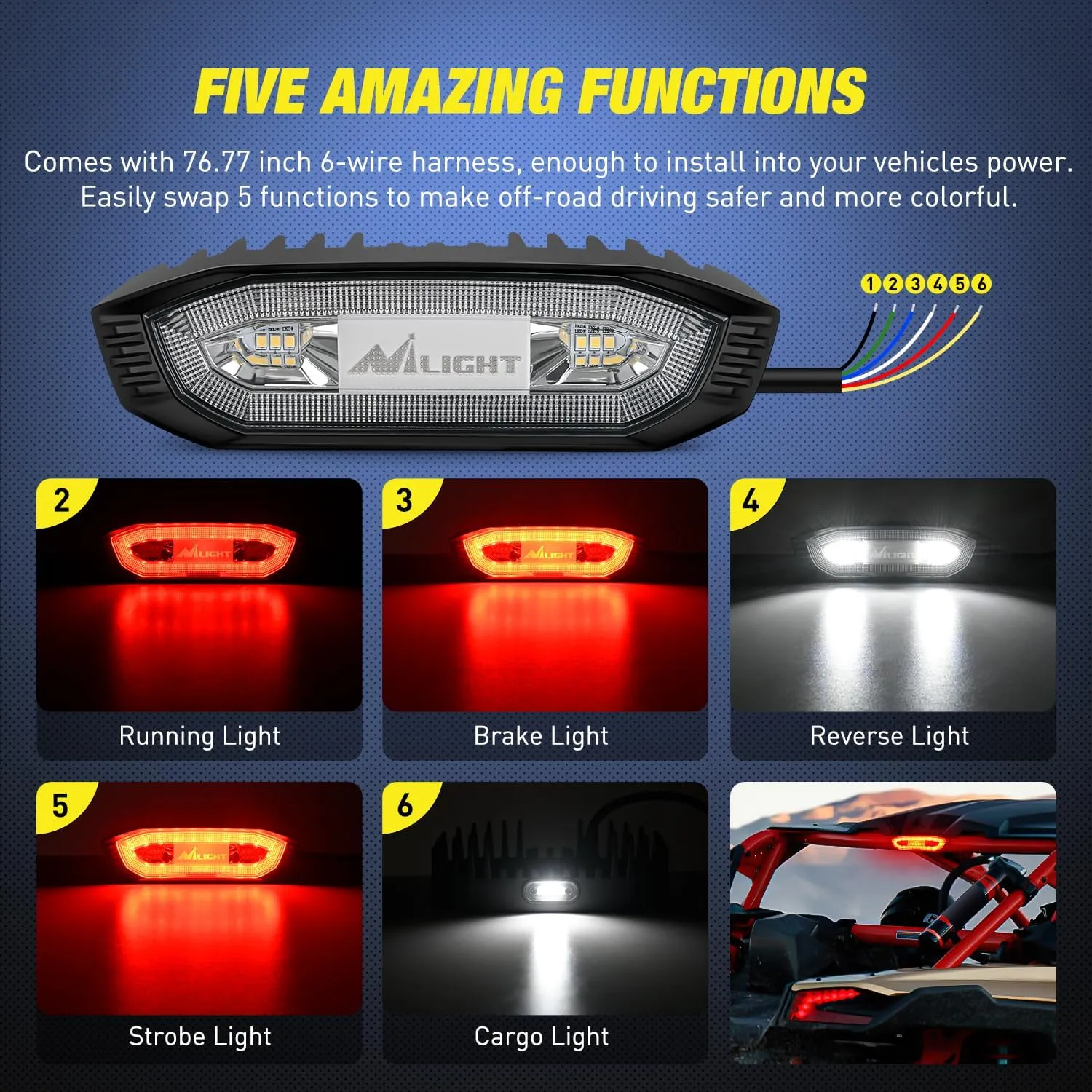 LED Chase Brake Light Universal 1.75in-2.0in Roll Bar Mount