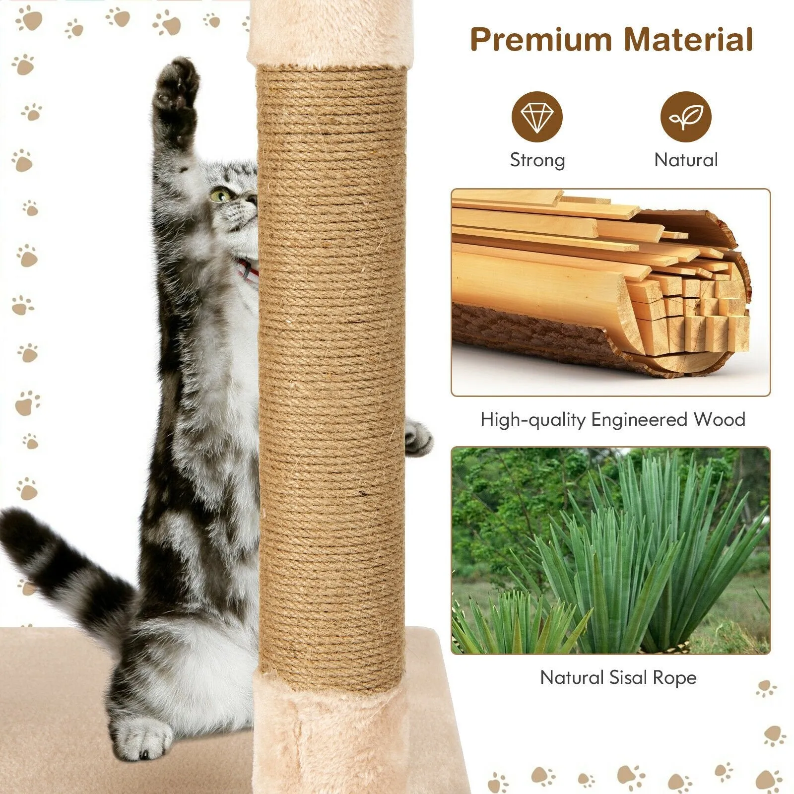 Multi-Level Cat Scratch Post Tree-Beige