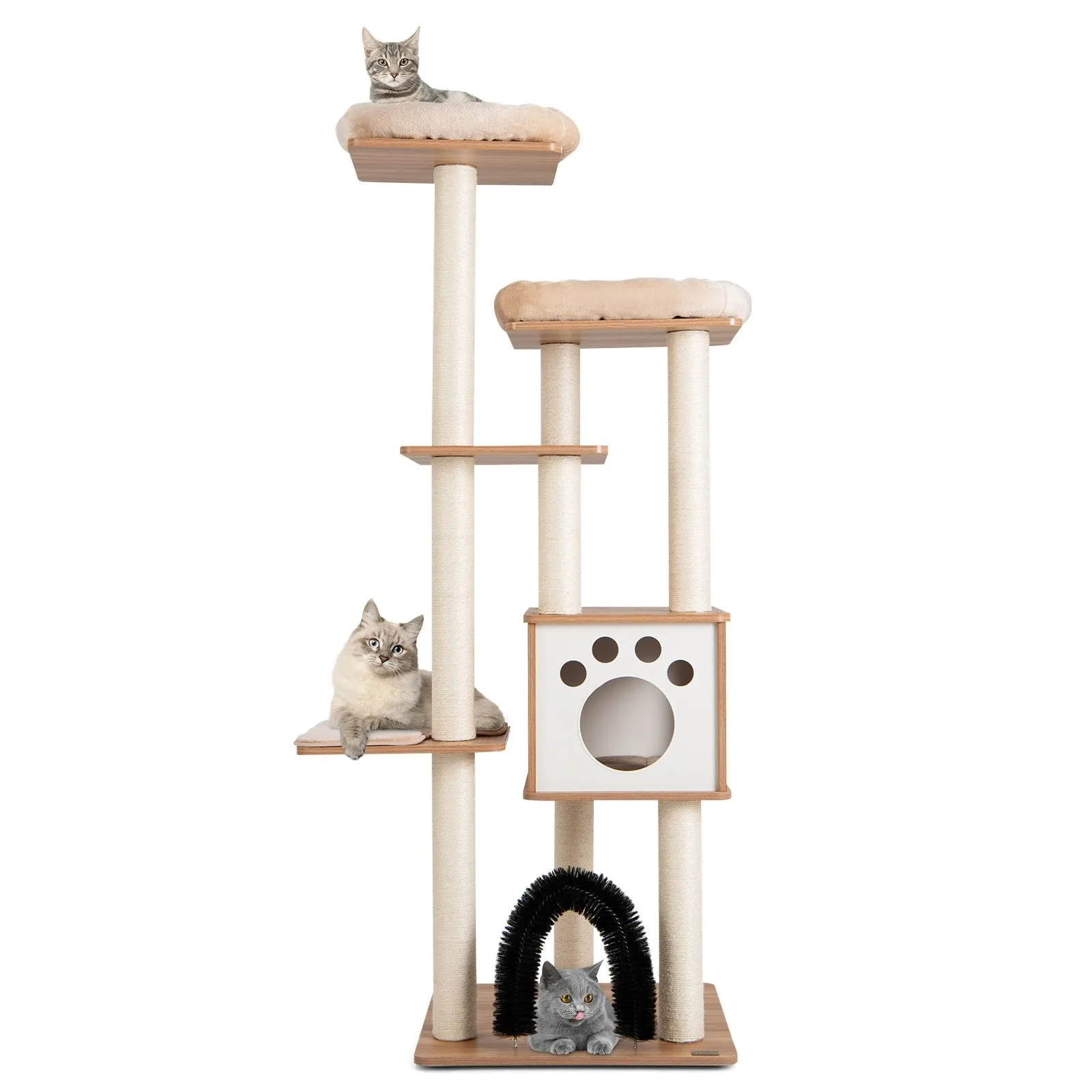 Multi-Level Cat Tree with Massage Arch Condo and Scratch Posts-Beige