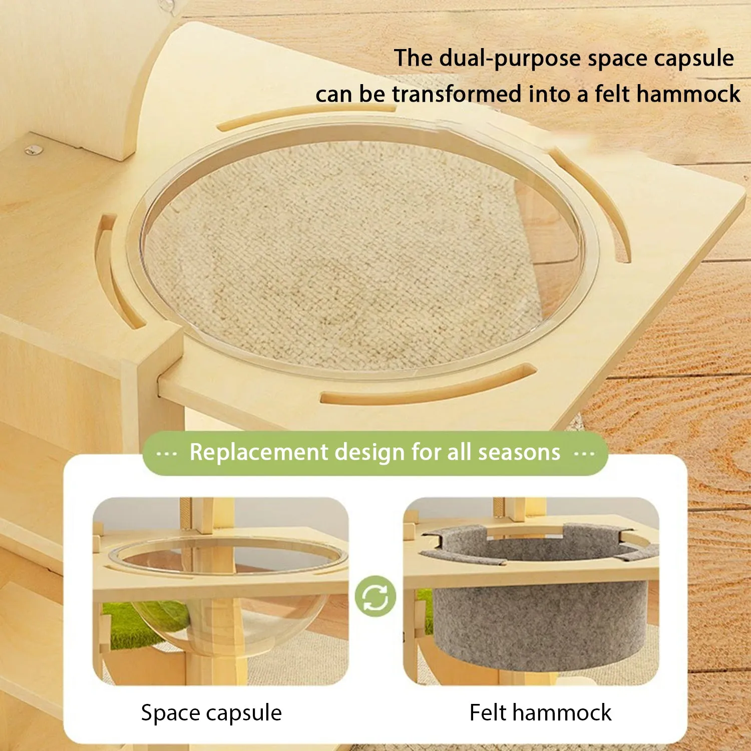 Multi-level Modern Wood Cat Tower with Solid Plywood Tree Frame
