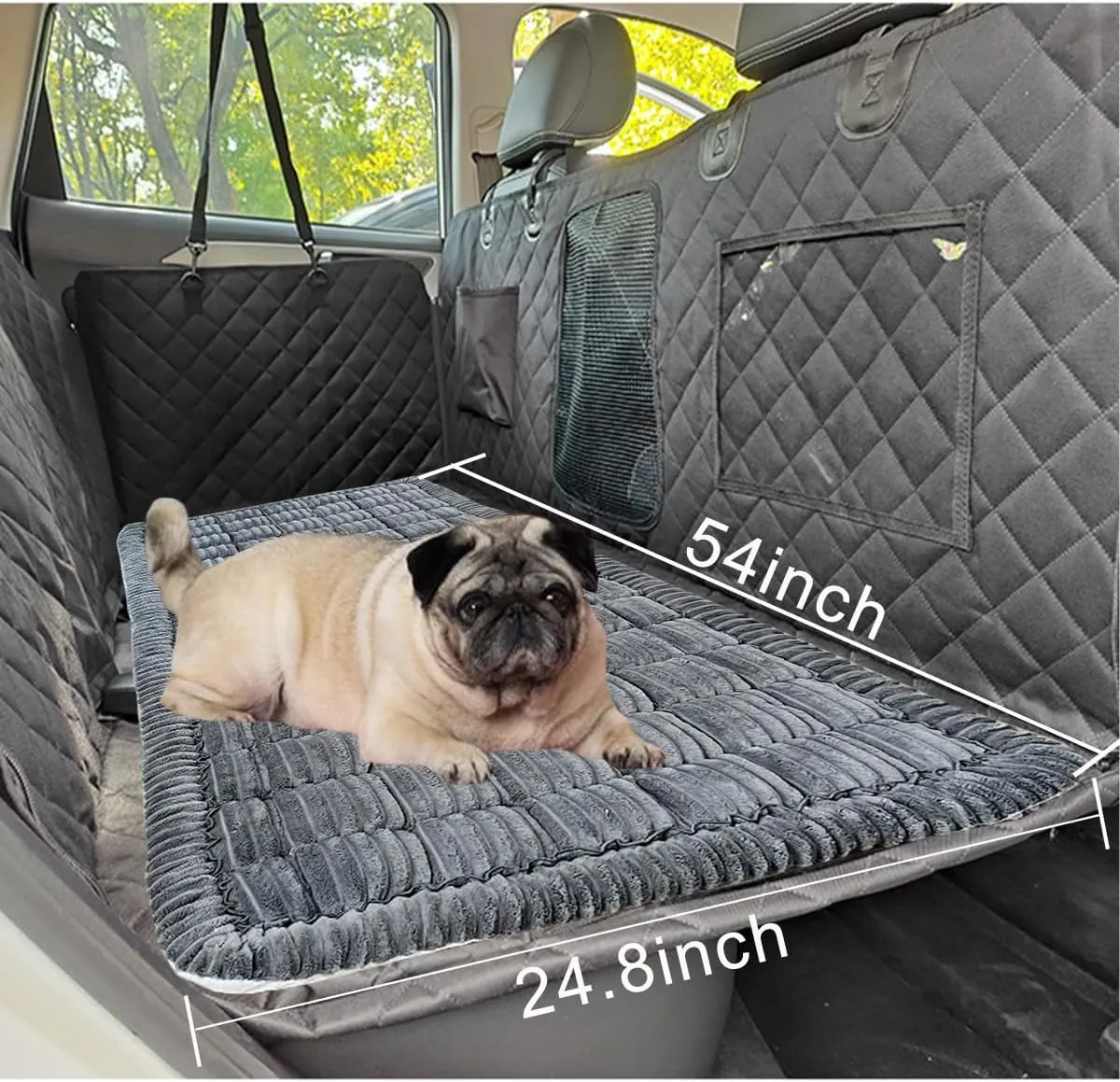 Non-Slip Dog Bed Mat for Car, Fuzzy Backseat Pet Mat, Travel Pet-Friendly Seat Cover for Cars, Compatible with Backseat Extenders and Seat Protectors 24.8x54 inch