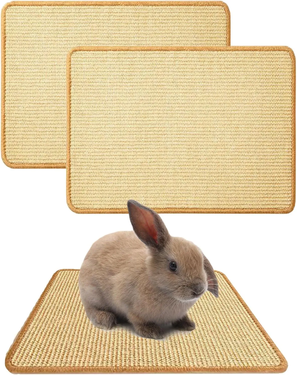 Oncpcare 2PCS Rabbit Scratch Mat Natural Bunny Scratching Pad Claws and Teeth Care Rabbit Mats for Cages Rabbit Chew Toys for Bunny Pet Cage Bedding for Biting Sleeping Nesting, 16x12
