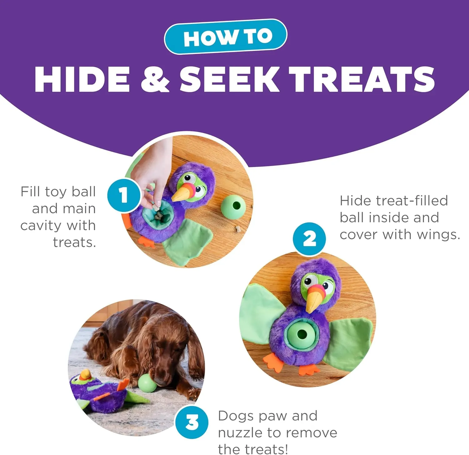 Outward Hound by Nina Ottosson Hide-Ablez Plush Dog Puzzle with Treat Ball, Toucan, Multicolored