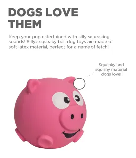 Outward Hound Sillyz Pig Latex Rubber Squeaky Ball Dog Toy- Pink