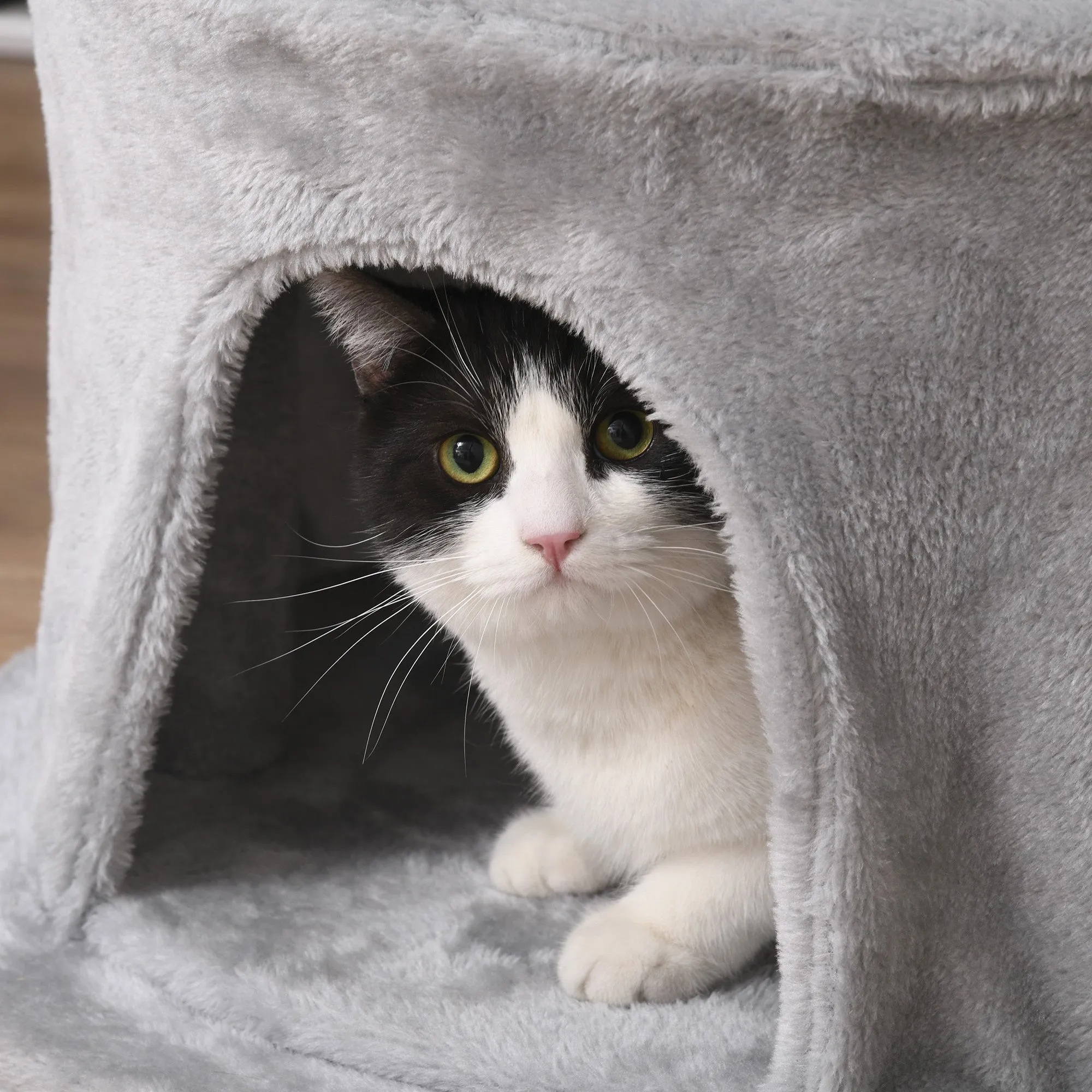 PawHut 55 x 150H cm Cat Tree Multi-level Kitten Tower w/ Scratching Post Condo Plush Perches Grey