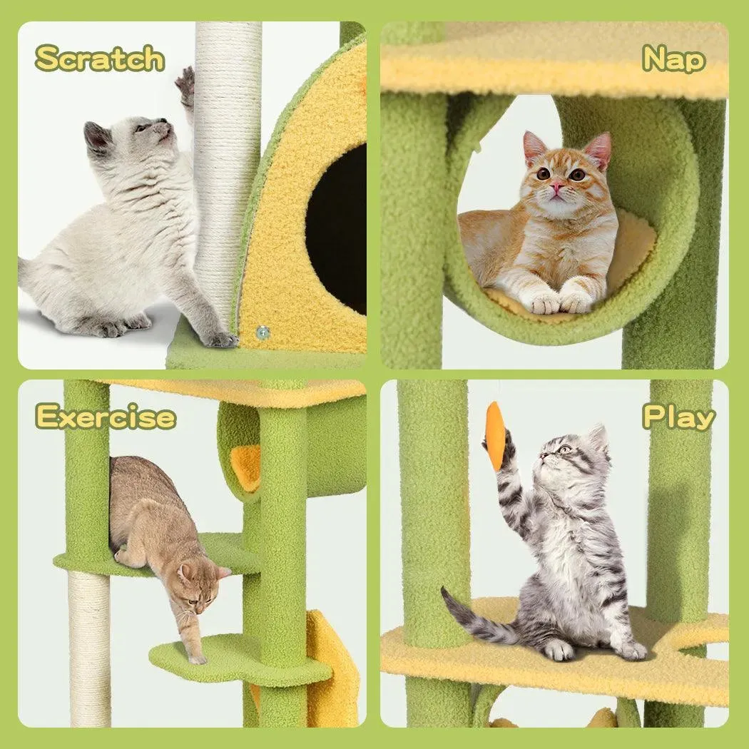 PaWz Cat Tree Scratching Post Multi-Level - Green 146cm