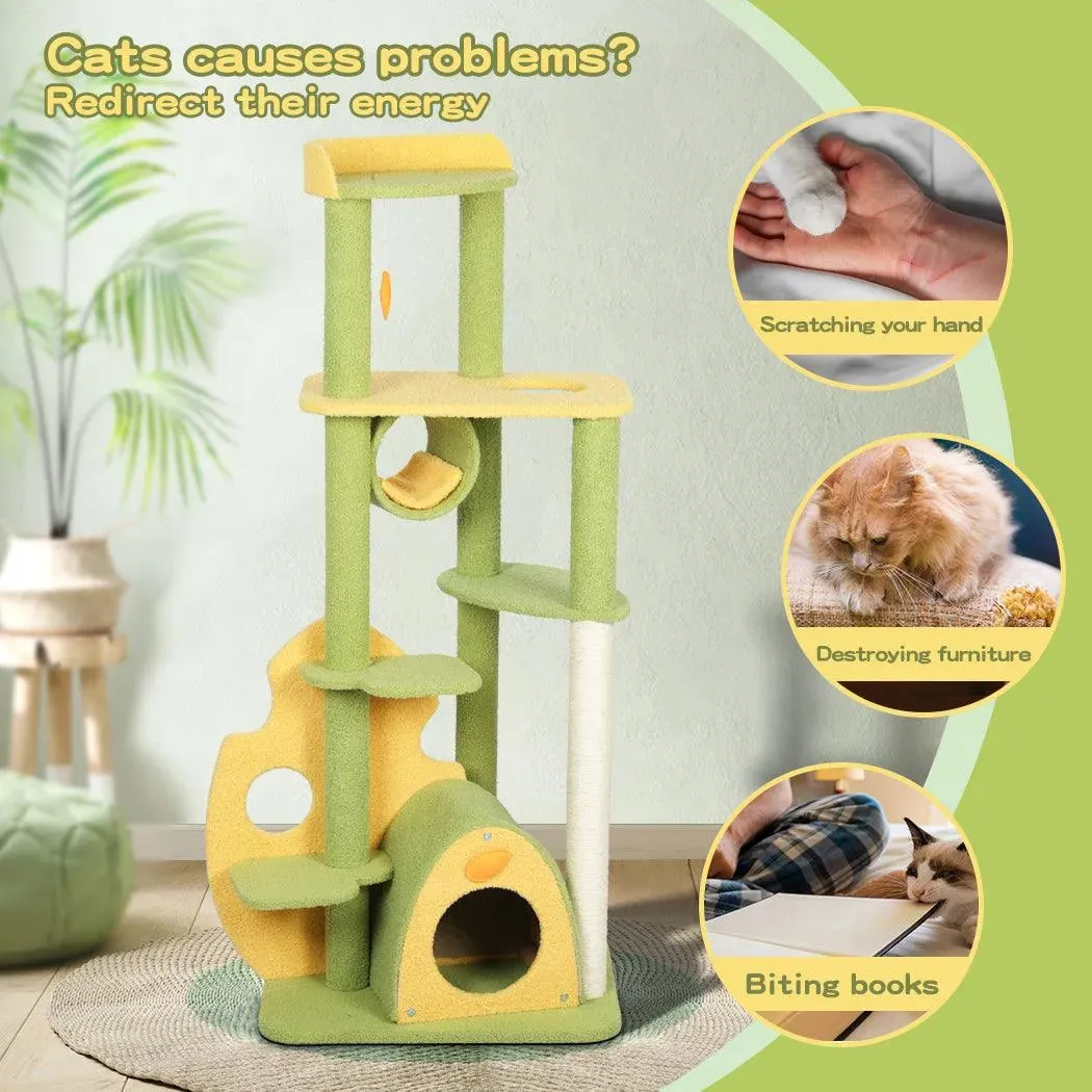 PaWz Cat Tree Scratching Post Multi-Level - Green 146cm