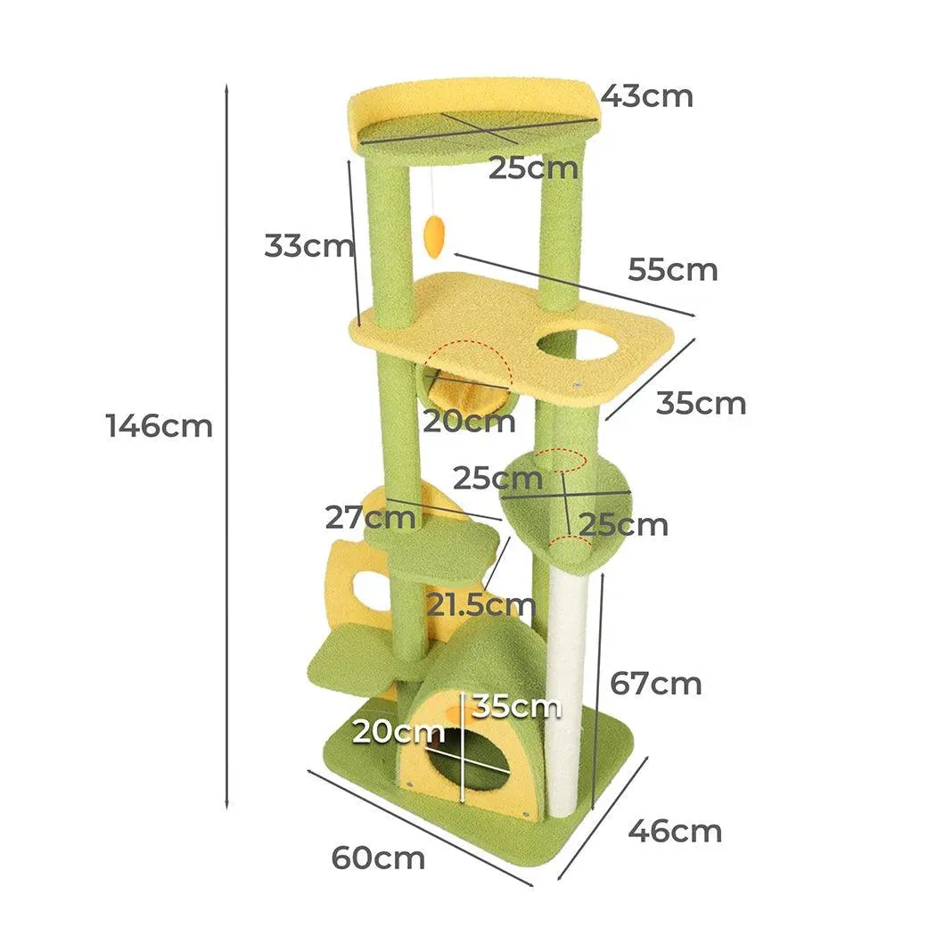 PaWz Cat Tree Scratching Post Multi-Level - Green 146cm