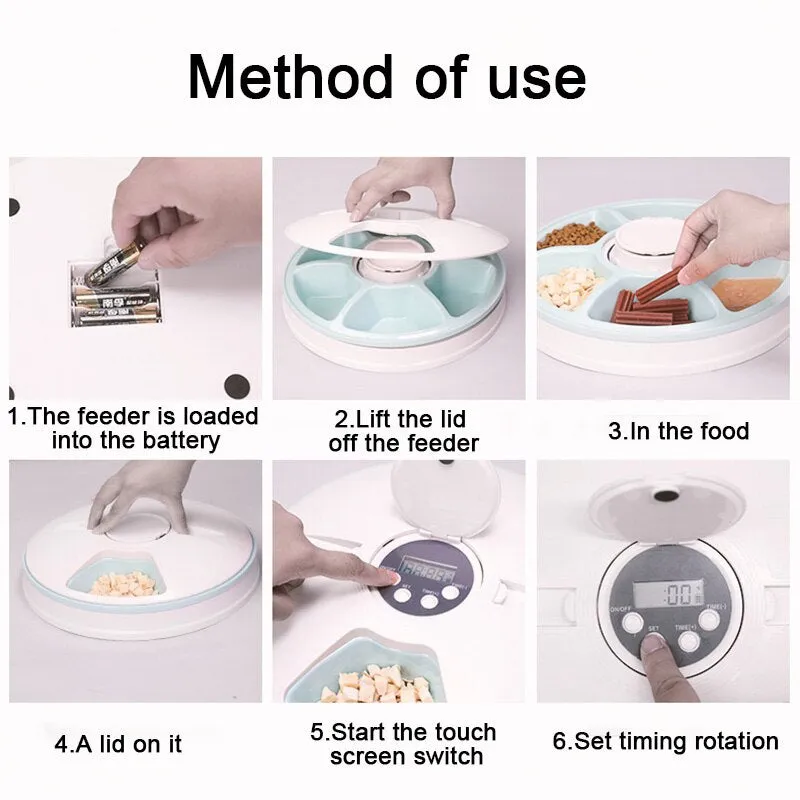 Pet Automatic Timer 6 Grids Food Dispenser