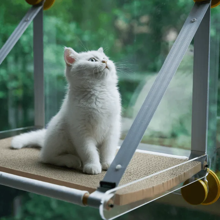 Pidan Cat Hammock Solid Beech Wood Cat Bed Wall Mounted Suction Cup Bedside Glass Hammock