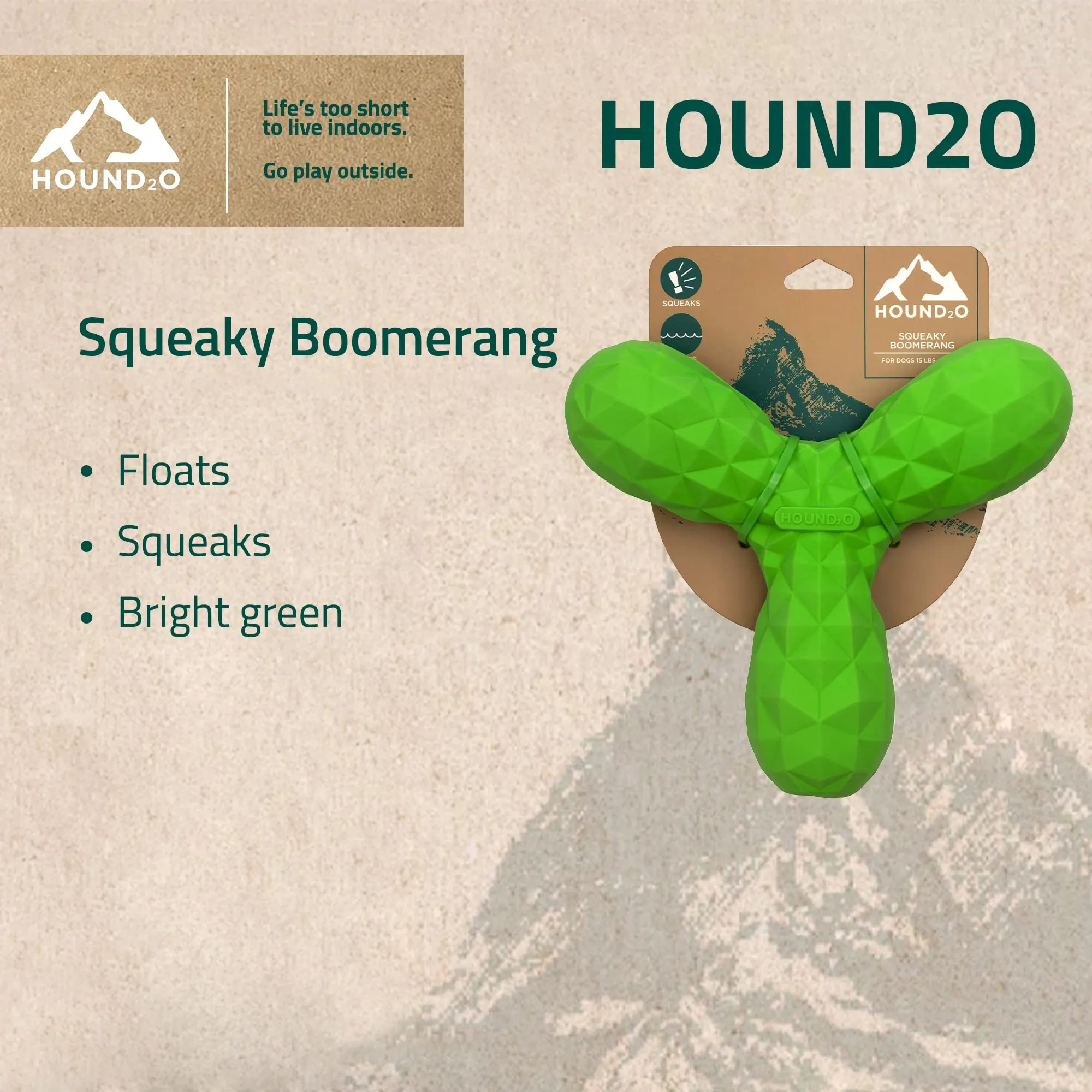 Playology Hound2O Squeaky Boomerang Fetch Squeak and Rubber Dog Toy - Green