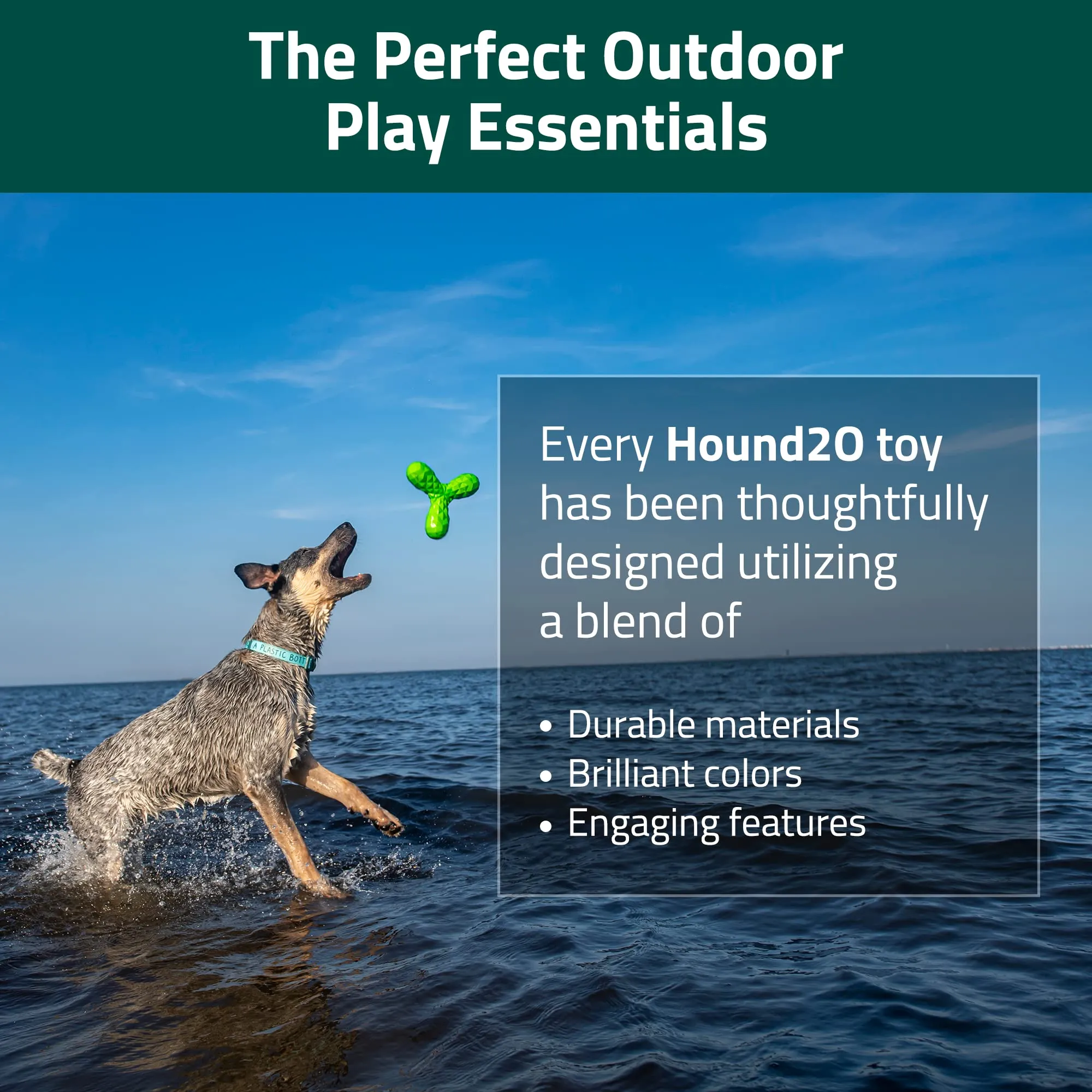 Playology Hound2O Squeaky Boomerang Fetch Squeak and Rubber Dog Toy - Green