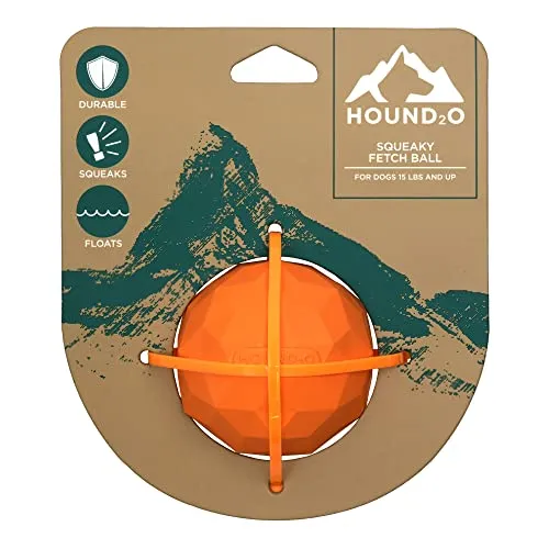 Playology Hound2O Squeaky Tug Ball Squeak and Floating Rubber Dog Toy - Orange