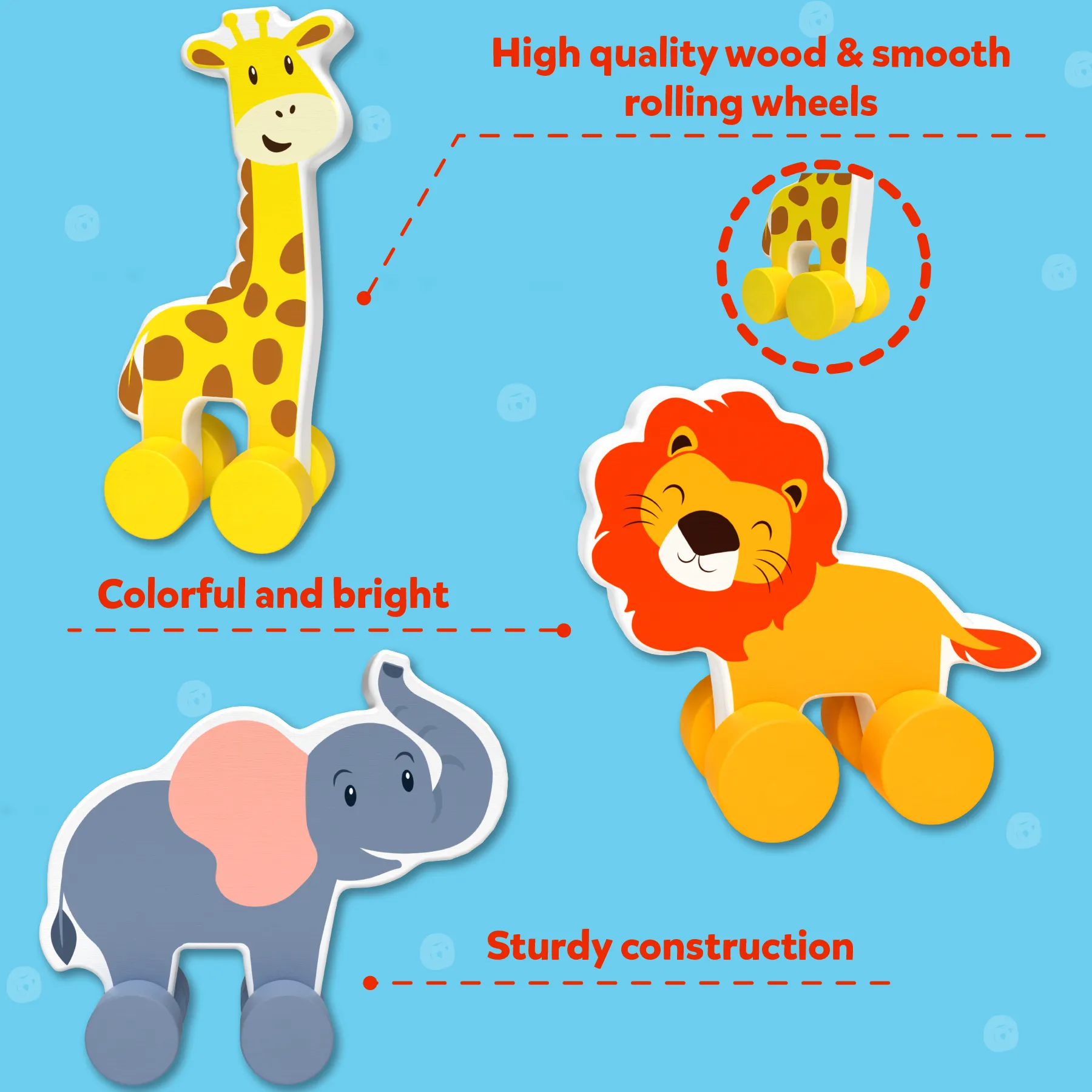 Skillmatics Wooden Animal Toys on Wheels, Imaginative Play for Toddlers, Educational Gifts for Infants 9 Months to 3 Years