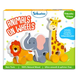 Skillmatics Wooden Animal Toys on Wheels, Imaginative Play for Toddlers, Educational Gifts for Infants 9 Months to 3 Years