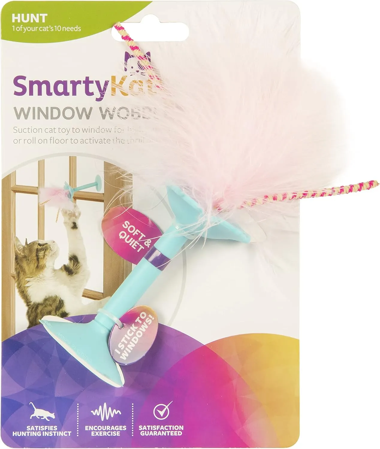 SmartyKat Window Wobbler Suction Cup Feather Cat Toy - Turquoise/Pink, One Size