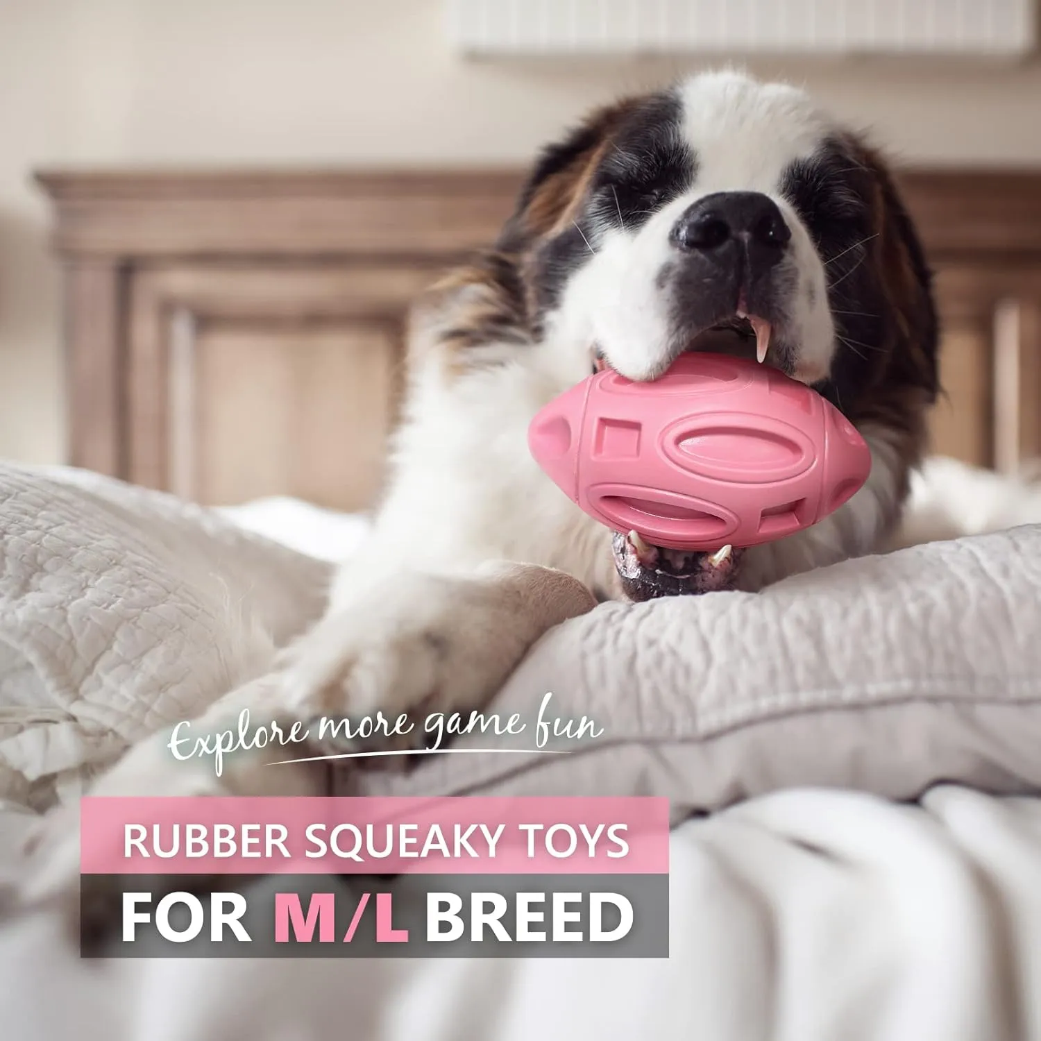 Squeaky Dog Toys for Aggressive Chewers: Rubber Puppy Chew Ball with Squeaker, Almost Indestructible and Durable Pet Toy for Medium and Large Breed