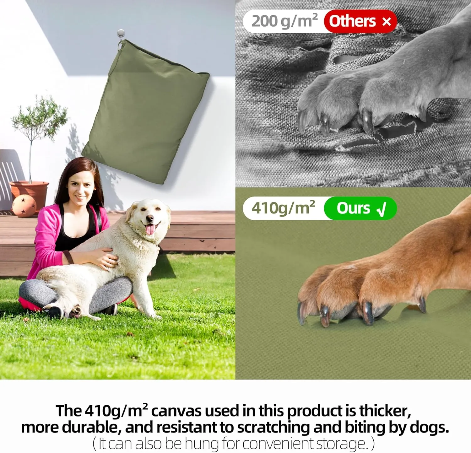 Sytopia 36 Inch Indestructible Canvas Dog Bed, Chew Proof Outdoor Pet Bed, Waterproof Washable Removable Cover, Patio Pet Pad, Green