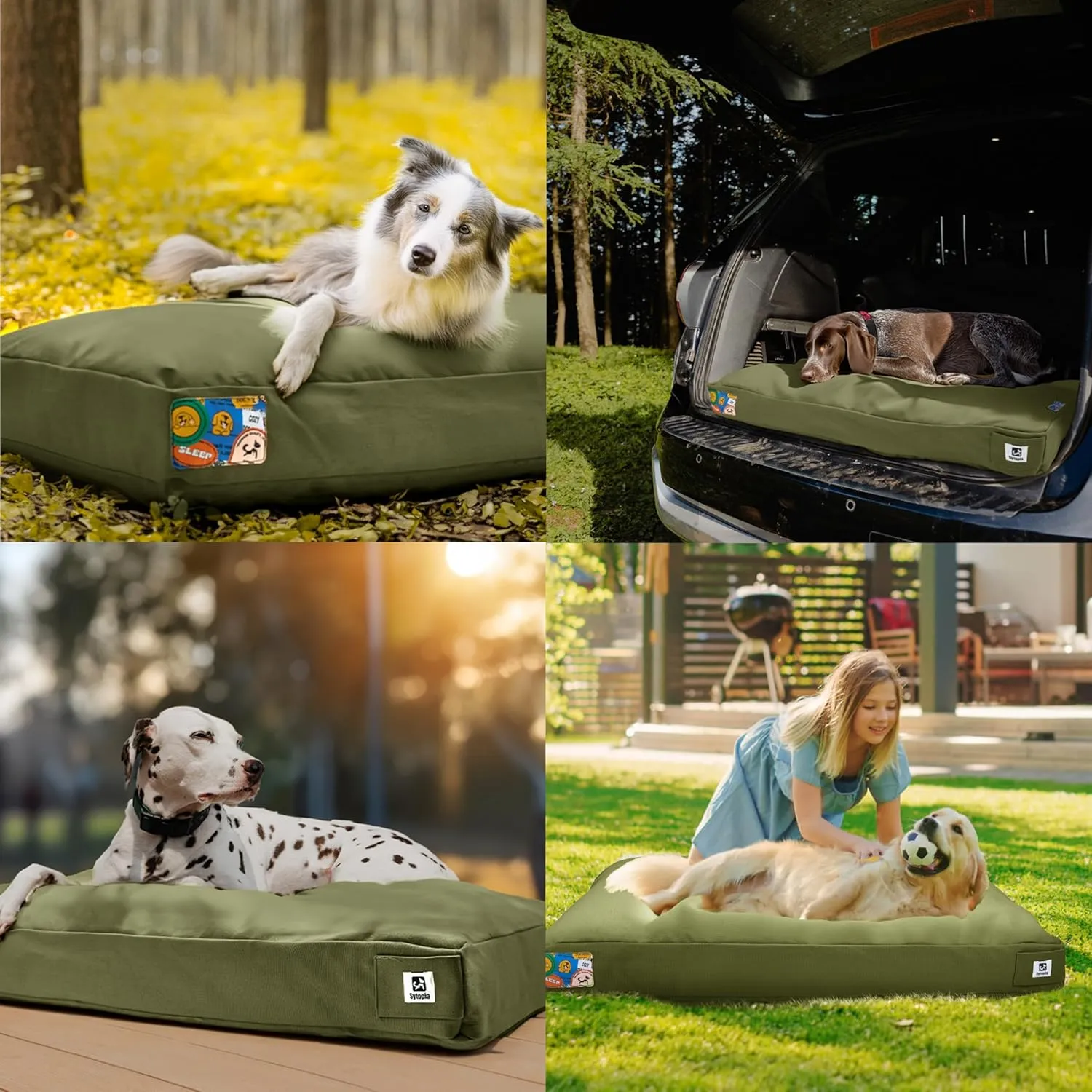Sytopia 36 Inch Indestructible Canvas Dog Bed, Chew Proof Outdoor Pet Bed, Waterproof Washable Removable Cover, Patio Pet Pad, Green