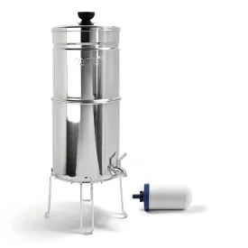 Traveler  Stainless-Steel Gravity Filter System, 2.25-Gallon Water Capacity, Countertop Water Dispenser for Home & Travel with One 5” Filter & Wire Stand, Independently Tested Proven to Reduce