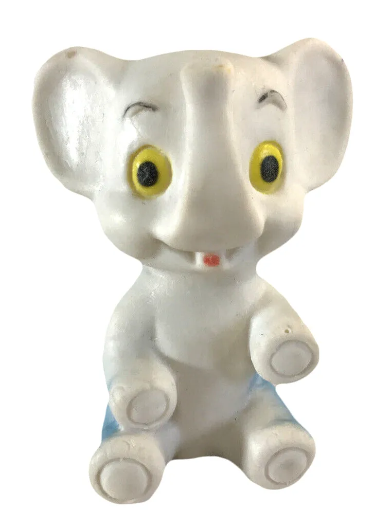 Vintage Baby Elephant Blue Painted Rubber Squeaky Toy Made in Taiwan