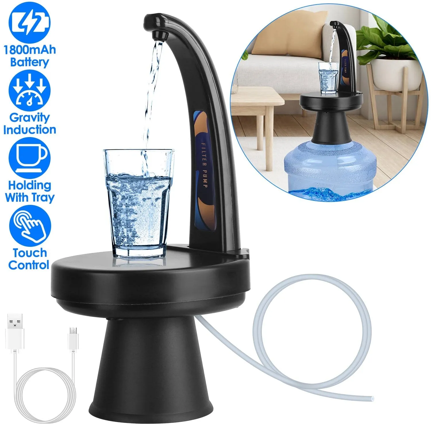 Water Bottle Dispenser USB Rechargeable Mini Water Jug for 1-5 Gallon Water Jugs