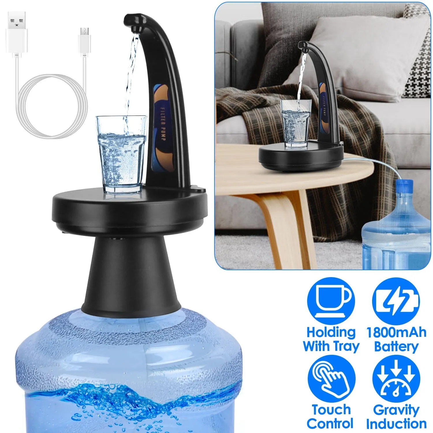 Water Bottle Dispenser USB Rechargeable Mini Water Jug for 1-5 Gallon Water Jugs