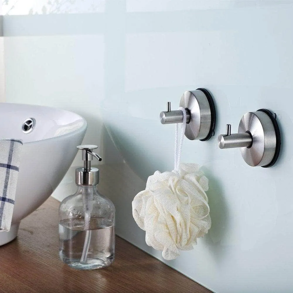 Yohom Stainless Steel 3-Piece vacuum Suction Cup Bathroom Kitchen Hardware Accessory Set with 18.5” Towel Bar Rack, 2 x Shower Robe Hooks Holder, Brushed Finish